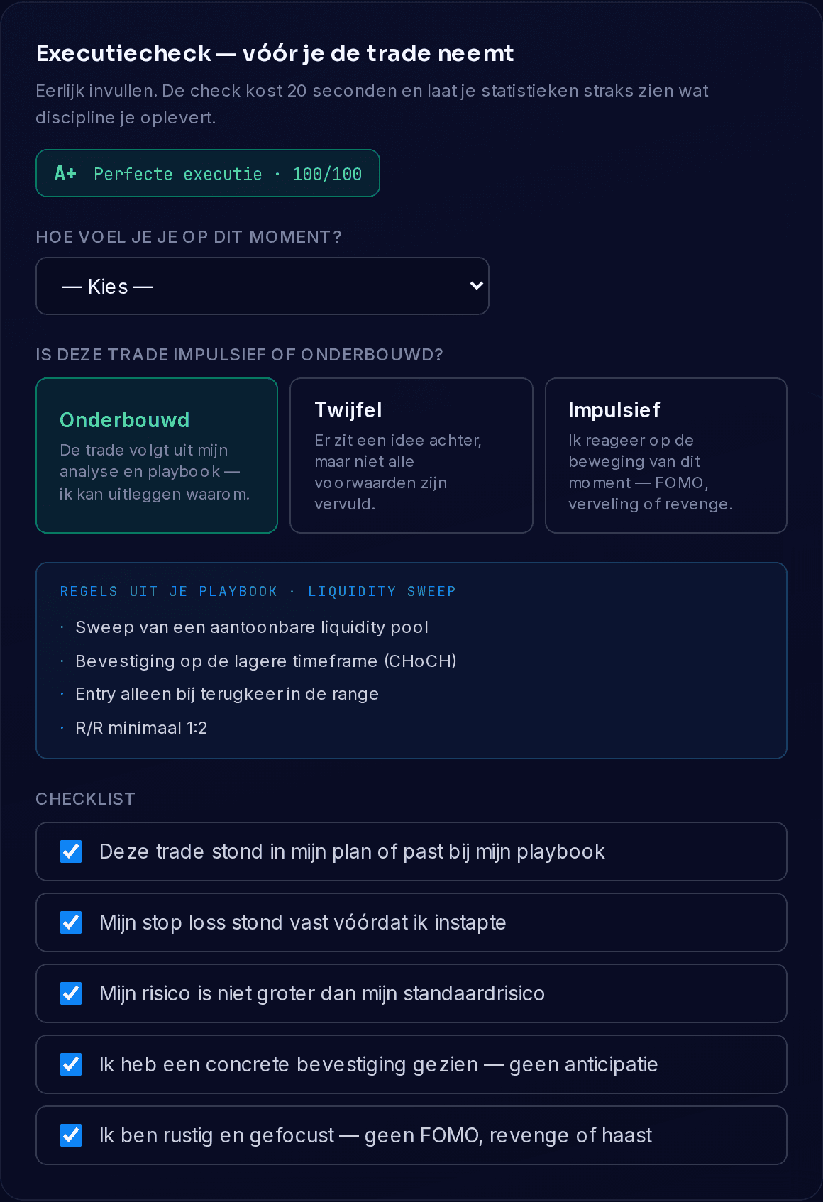 De executiecheck — vóór je de trade neemt